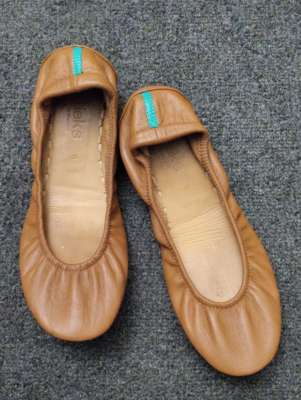 Tieks Tan Leather Ballet Flats with Teal Tab